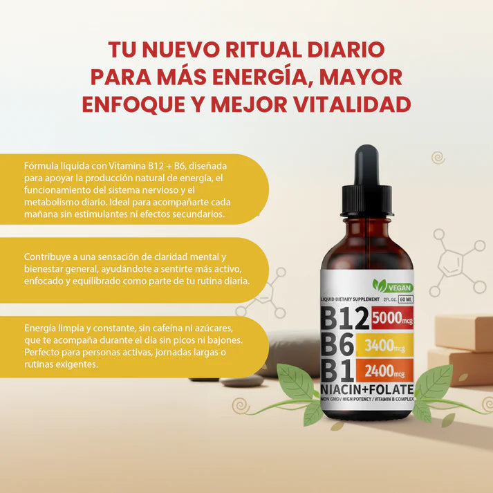 ¿Te sientes cansado todo el día? — recupera tu energía con vitamina B12+B6+B1 en gotas